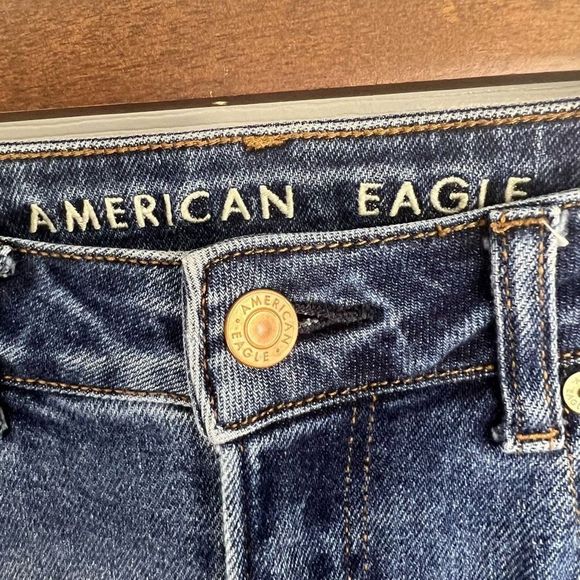 American Eagle Mom Dark Blue Wash Distressed Stretch Skinny Denim Jeans Size 0‎ - Picture 6 of 16